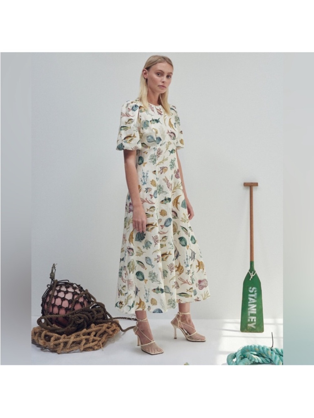 Alemais Cream Maxi Dress with Pastel Floral & Sea Life Print - Picture 2 of 7